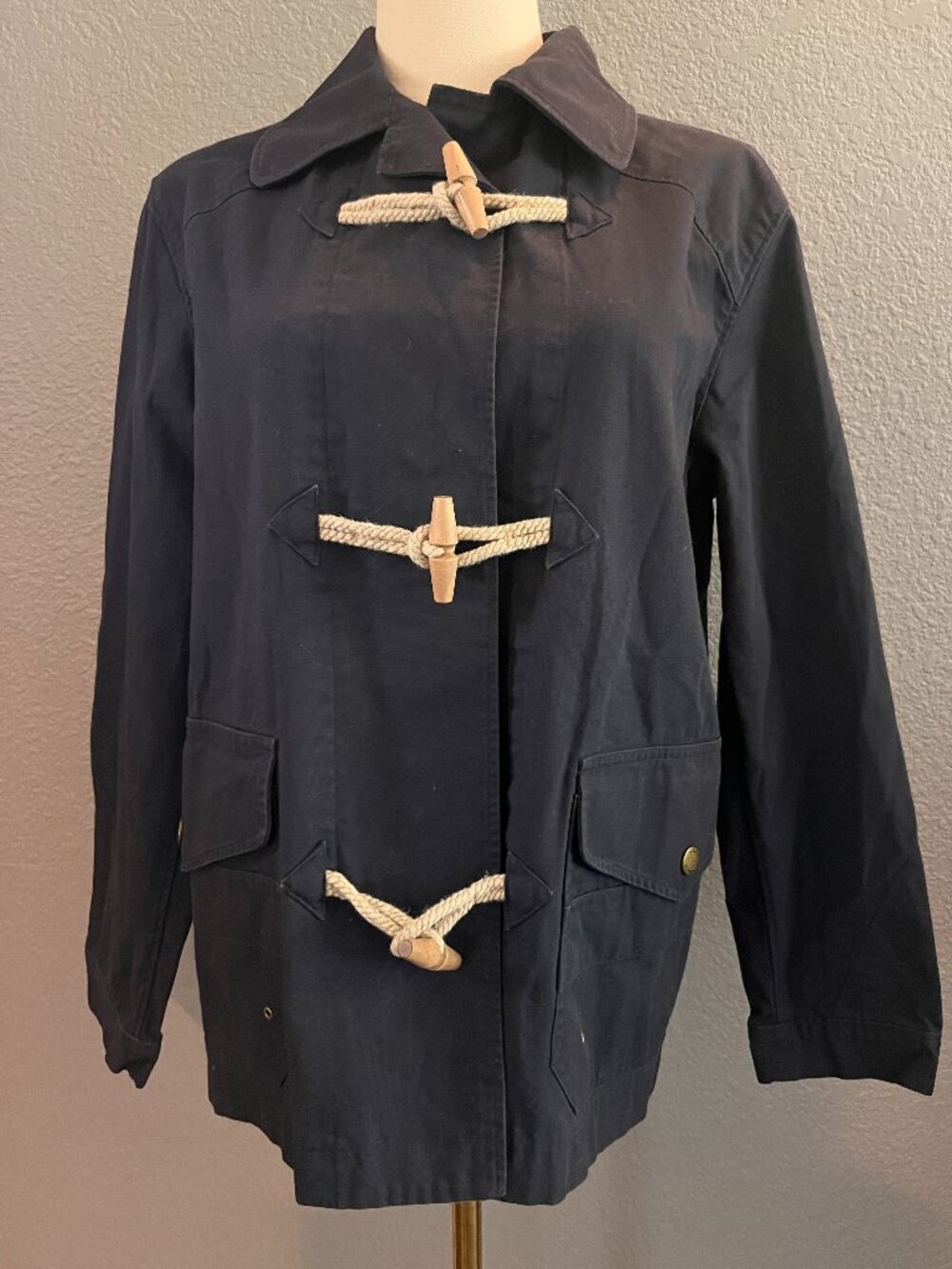 RALPH LAUREN CHAPS WOOD & ROPE TOGGLE CLOSURE DUFFLE COAT FISHERMAN JACKET - M